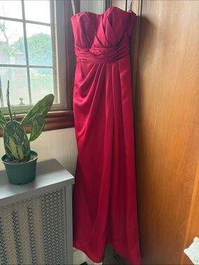 David's Bridal Strapless Scarlet Evening Gown